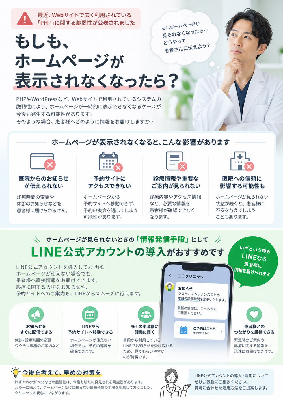 クリニック・歯科医院のホームページ障害に備えるLINE公式アカウントの導入と患者様への情報発信
